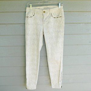 White House Black Market Cream Snake Print Skinny Cropped Jeans - EUC